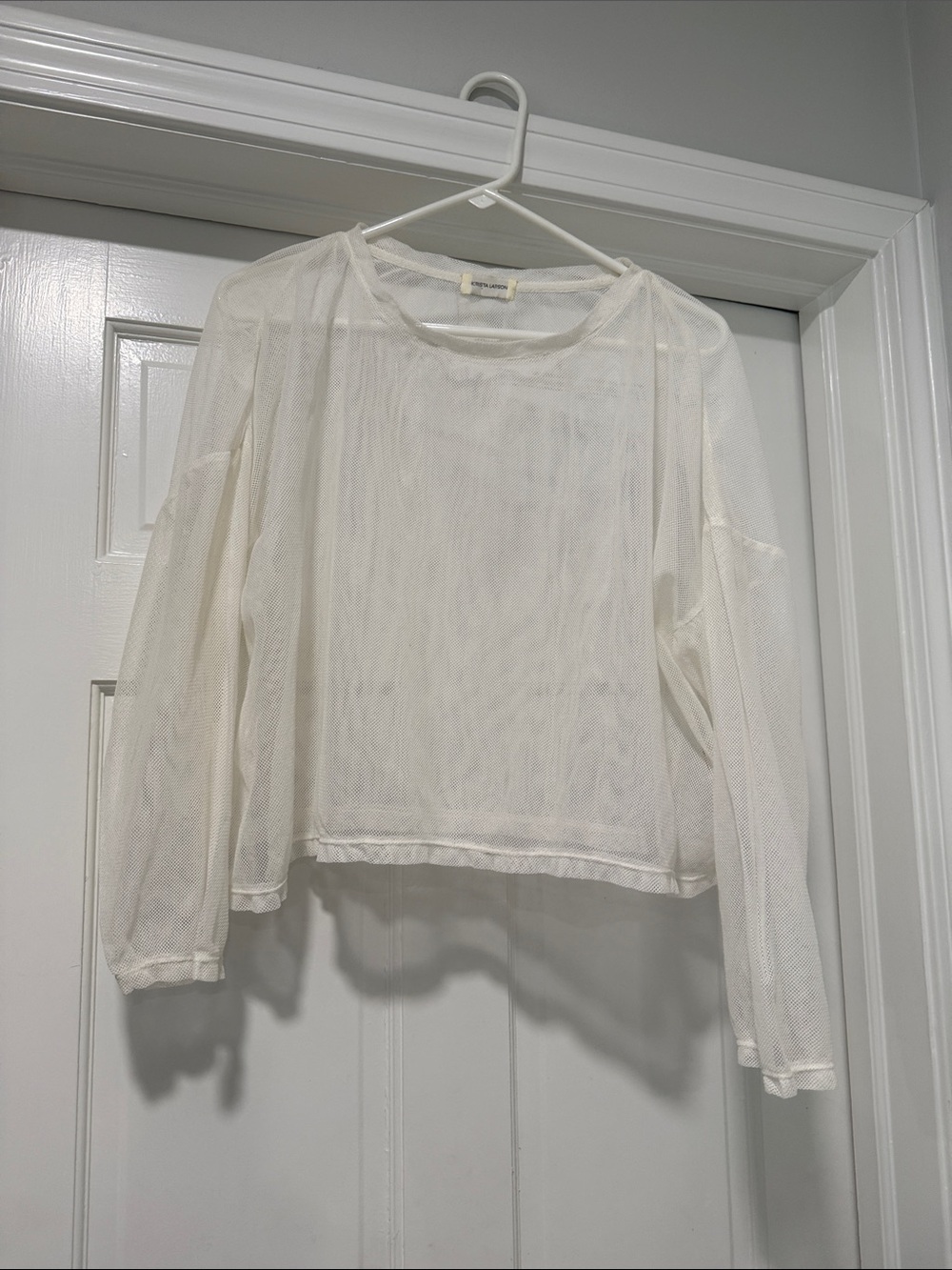 KRISTA LARSON Lightweight White Long-Sleeve Mesh Top